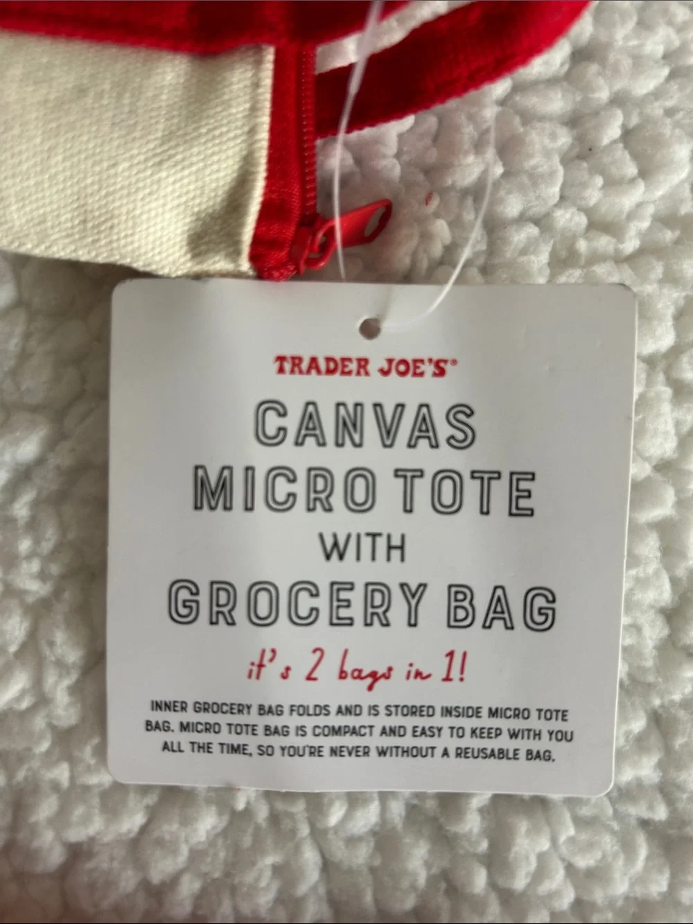 Trader Joe's Red & Cream Canvas Micro Tote